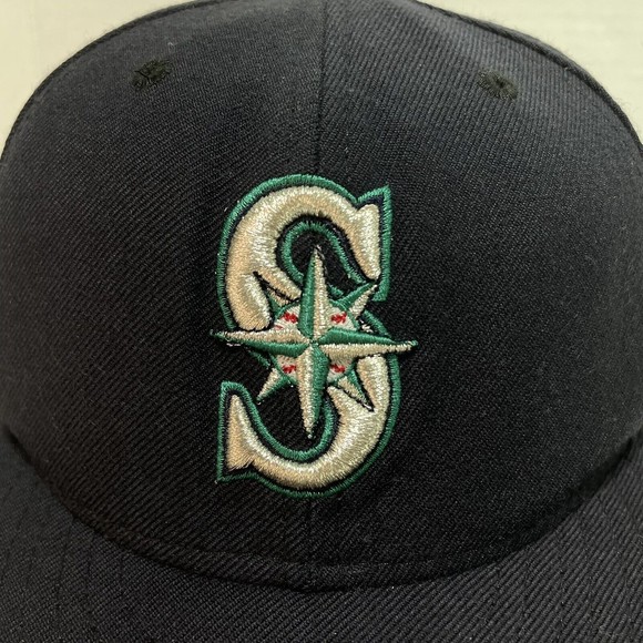Vintage Seattle Mariners New Era Hat, Fitted 7 5/8, Dark Blue Cap, Logo, Maleko - Picture 2 of 11
